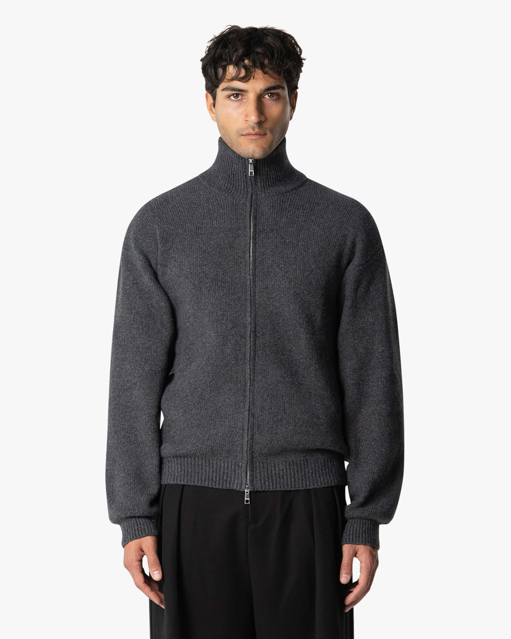 Ventura Baumwoll-Strickjacke mit Reißverschluss- Dunkelgrau Melee