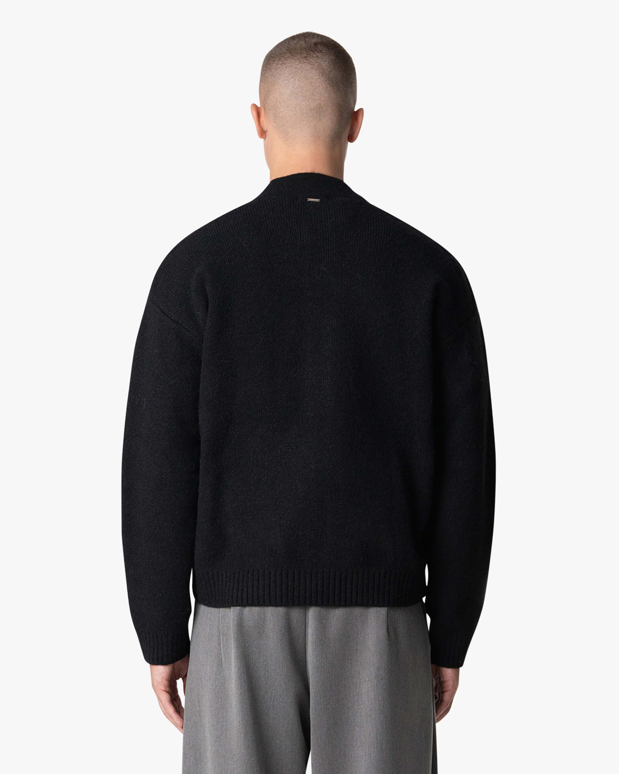 Signore Gebürsteter Strickjacke mit Reißverschluss – Schwarz