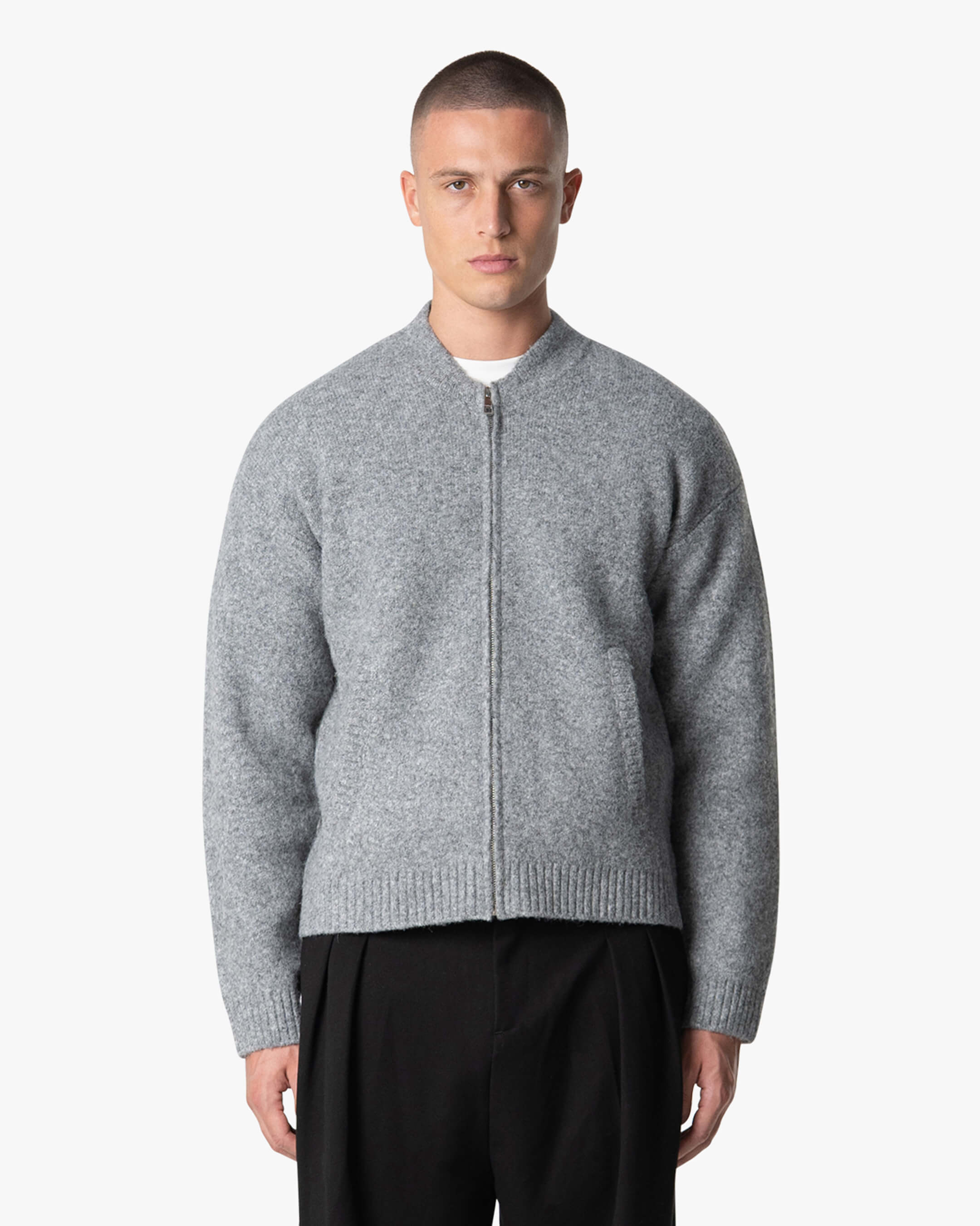 Signore Gebürsteter Strickjacke mit Reißverschluss - Grau Melee
