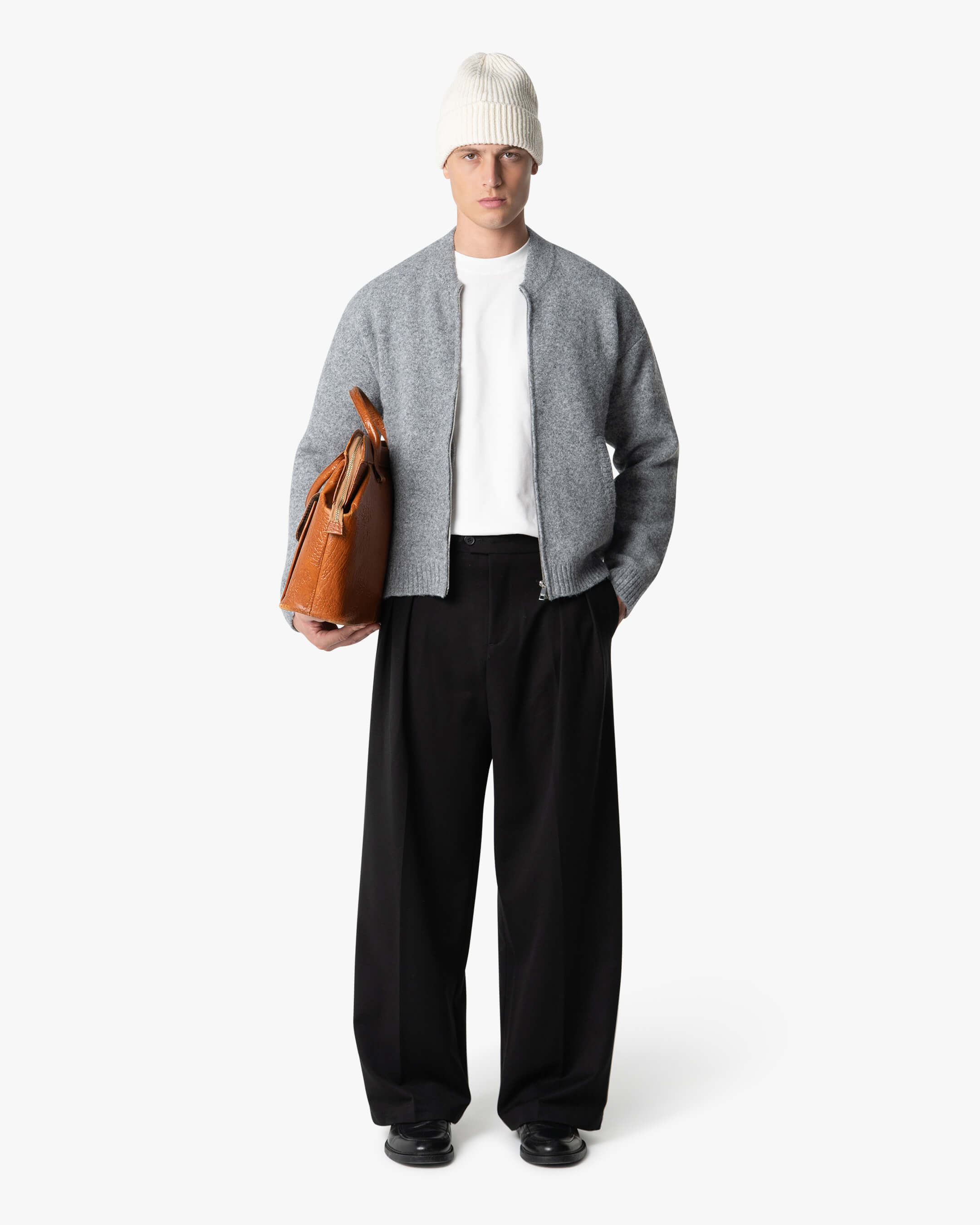 Signore Gebürsteter Strickjacke mit Reißverschluss - Grau Melee