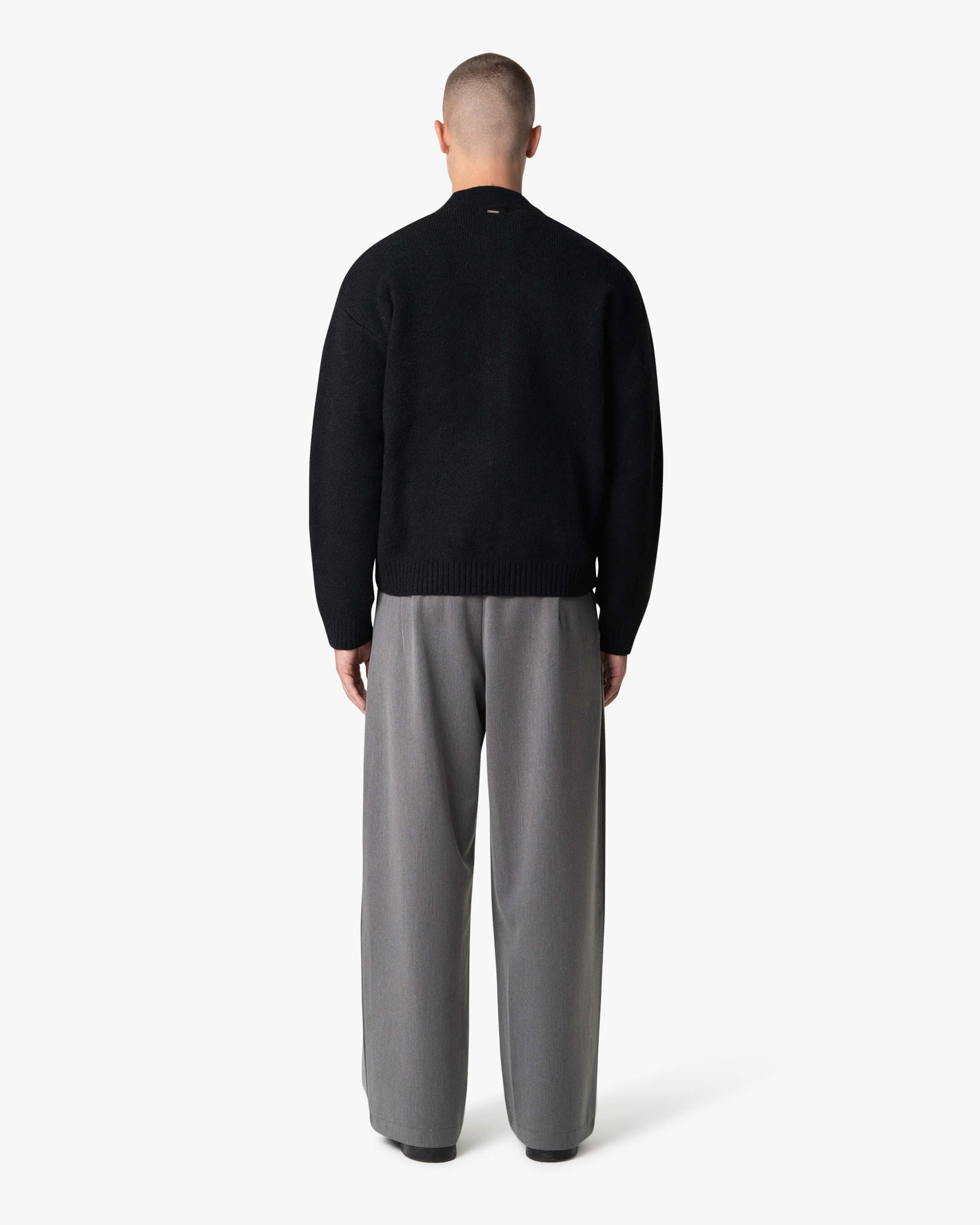 Signore Gebürsteter Strickjacke mit Reißverschluss – Schwarz