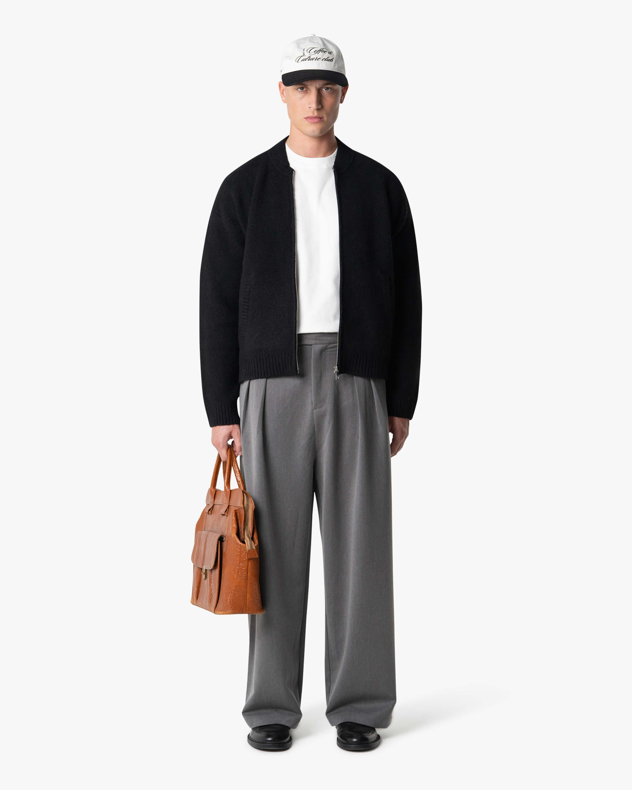 Signore Gebürsteter Strickjacke mit Reißverschluss – Schwarz