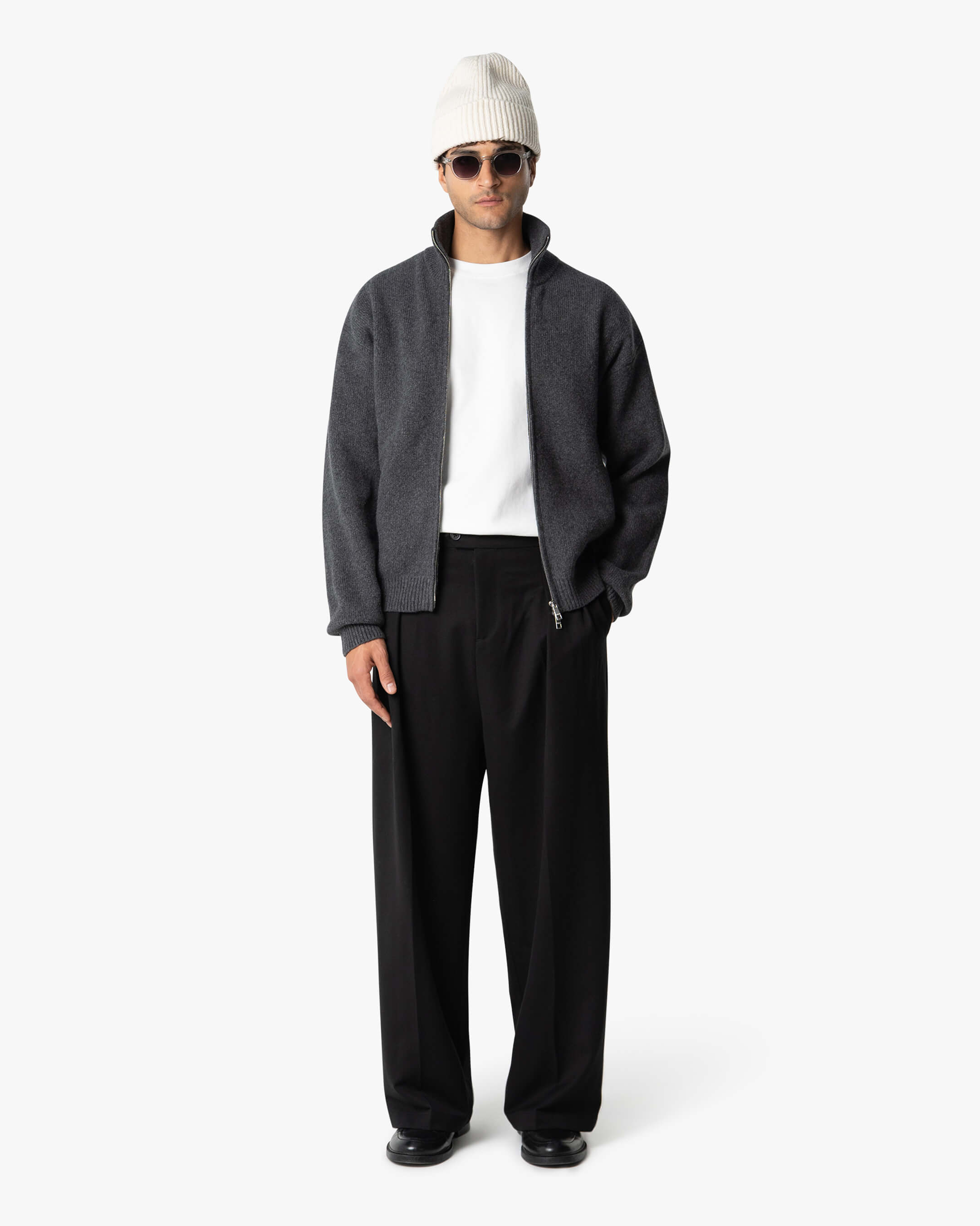 Ventura Baumwoll-Strickjacke mit Reißverschluss- Dunkelgrau Melee