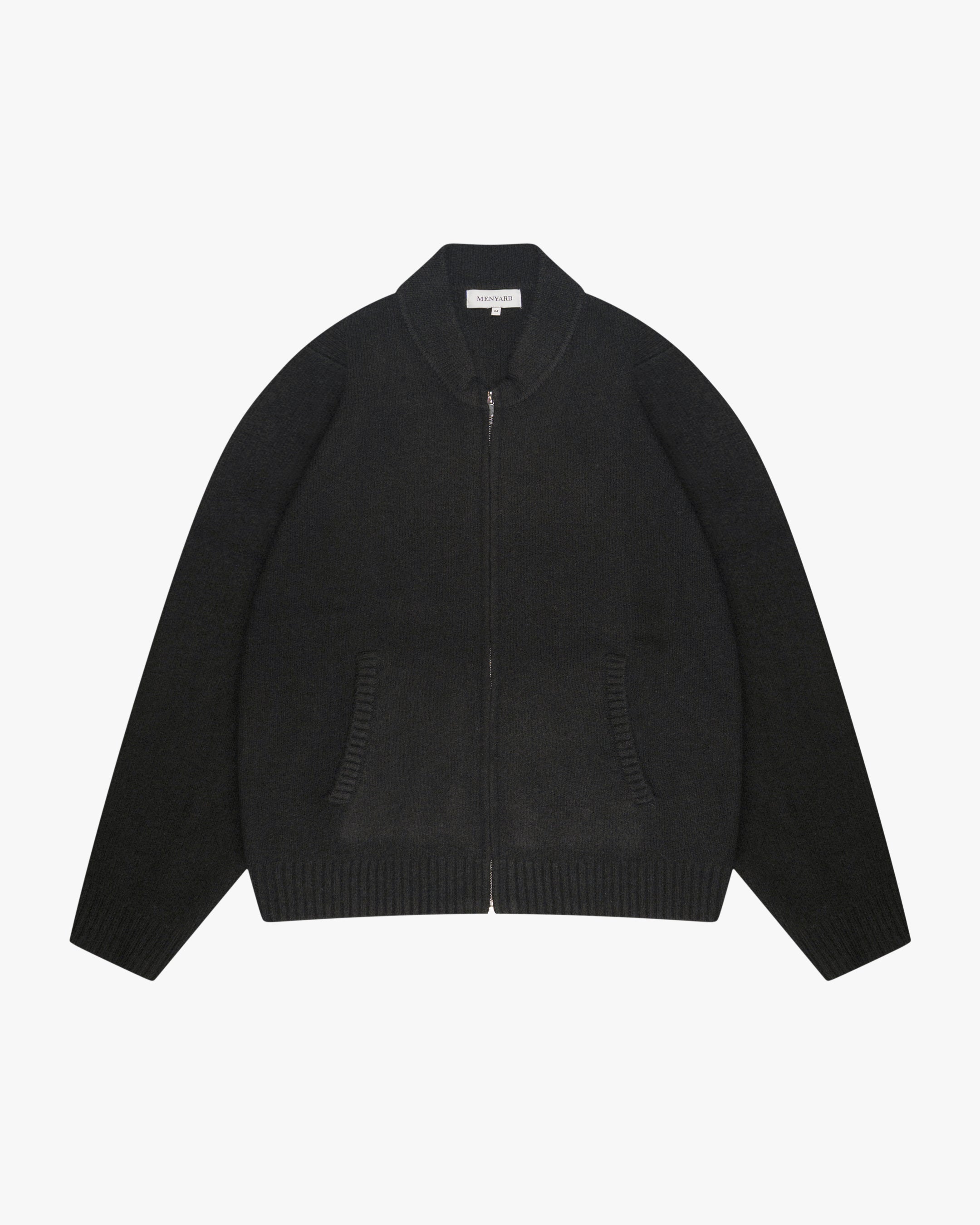 Signore Gebürsteter Strickjacke mit Reißverschluss – Schwarz