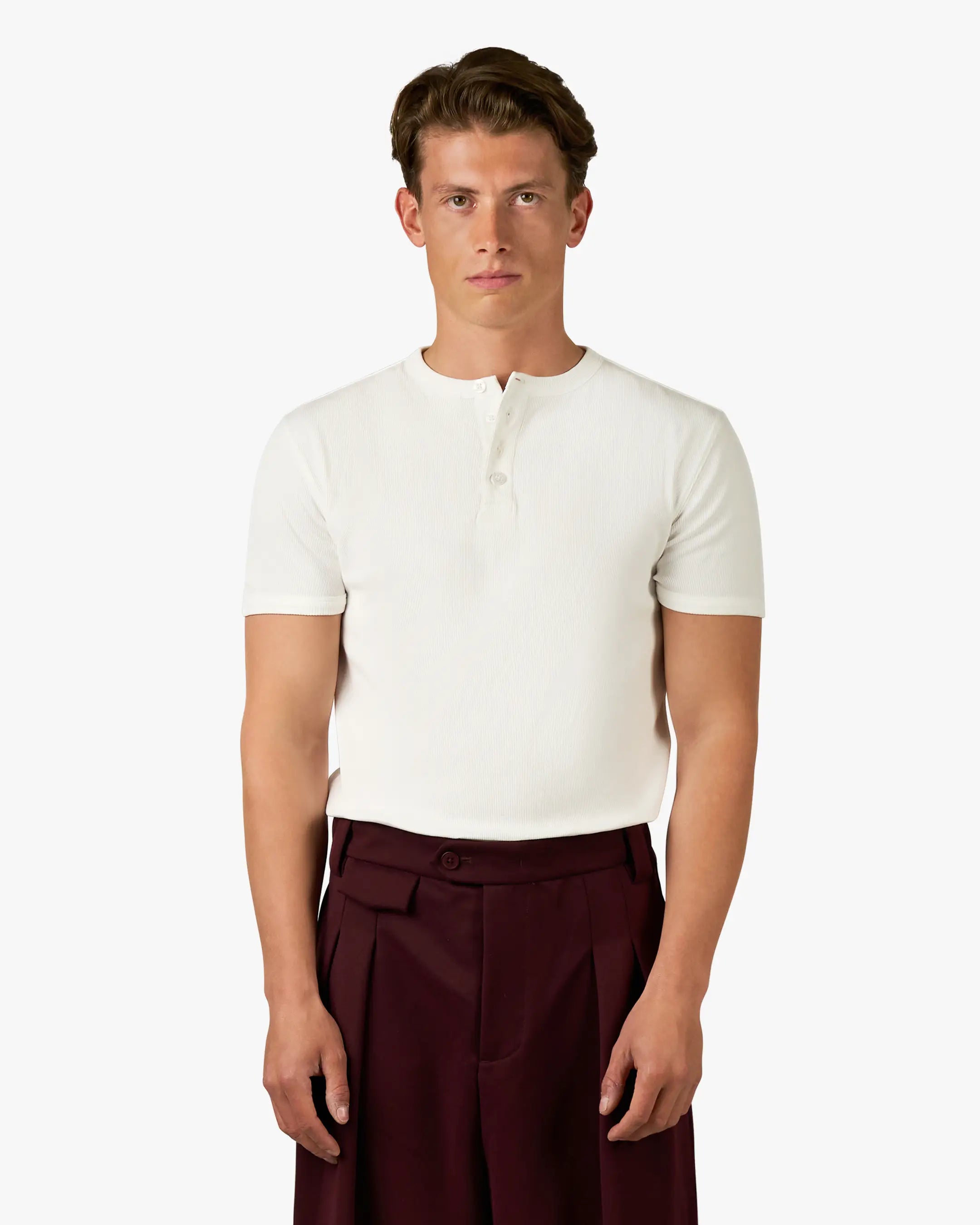Mougins Ribbed Henley T-Shirt | White