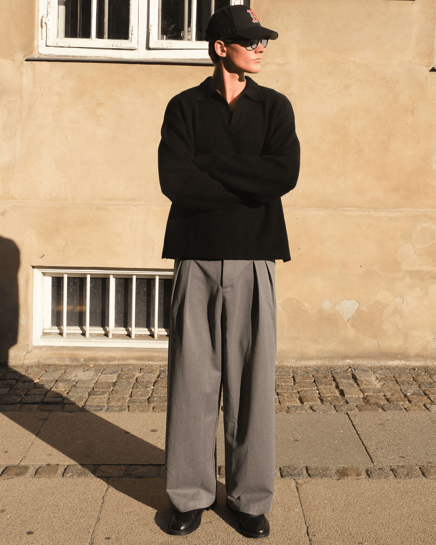 Ambra Loose-Fit Pleated Pants | Grey Melee