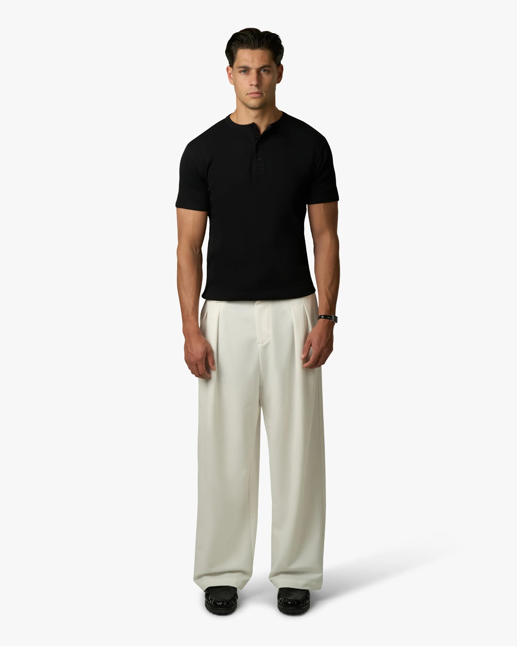 Mougins Ribbed Henley T-Shirt | Black