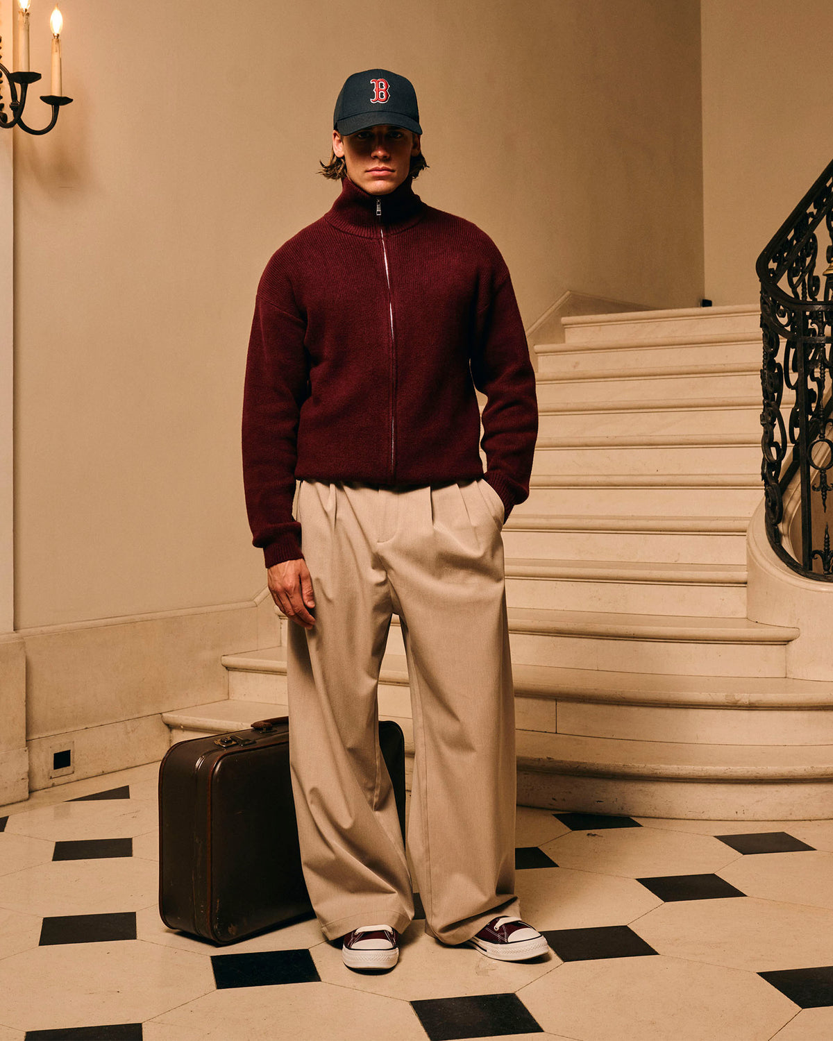 Ventura Cotton Zip-Up Cardigan | Burgundy