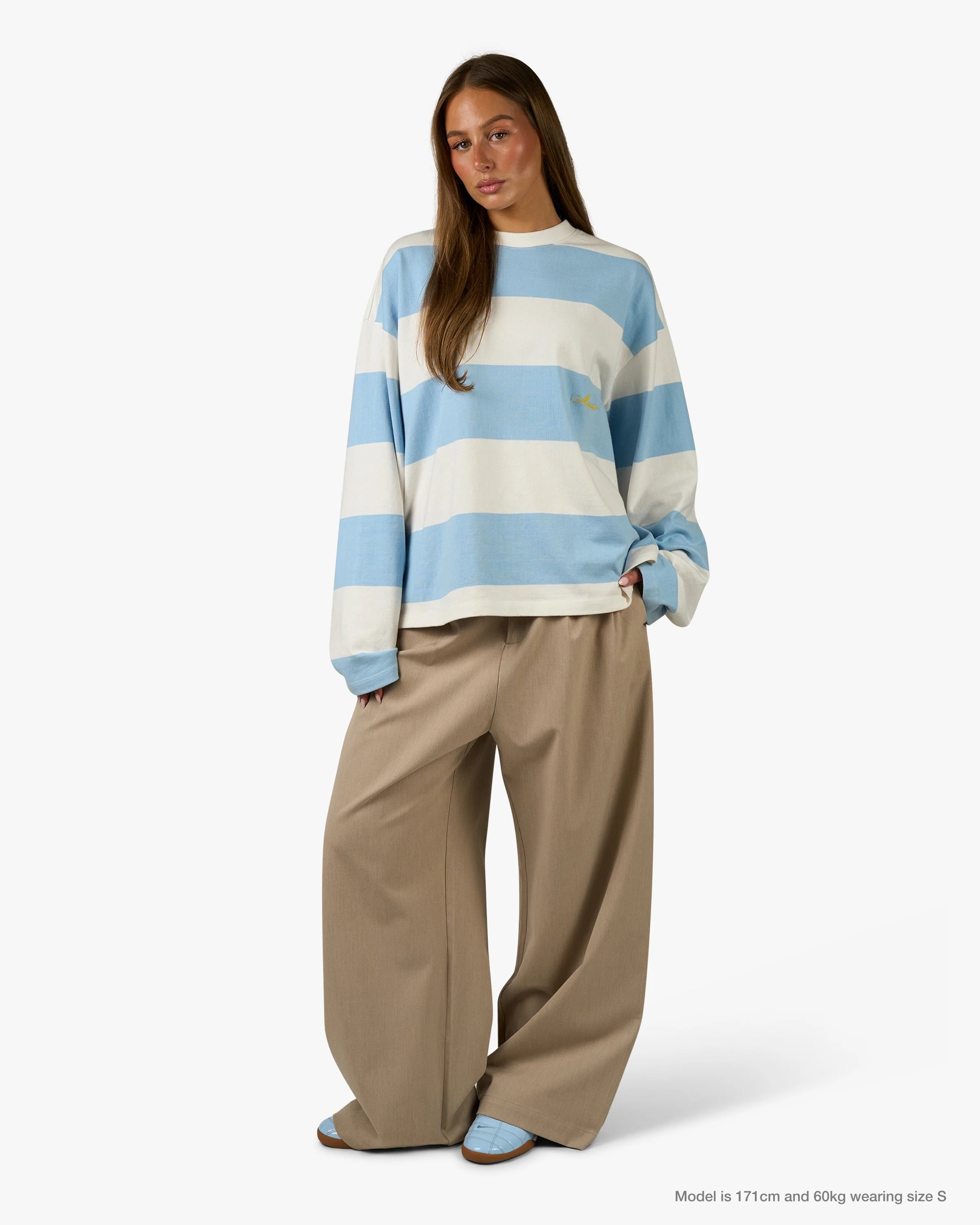 Striped Boxy Longsleeve | White/Light Blue