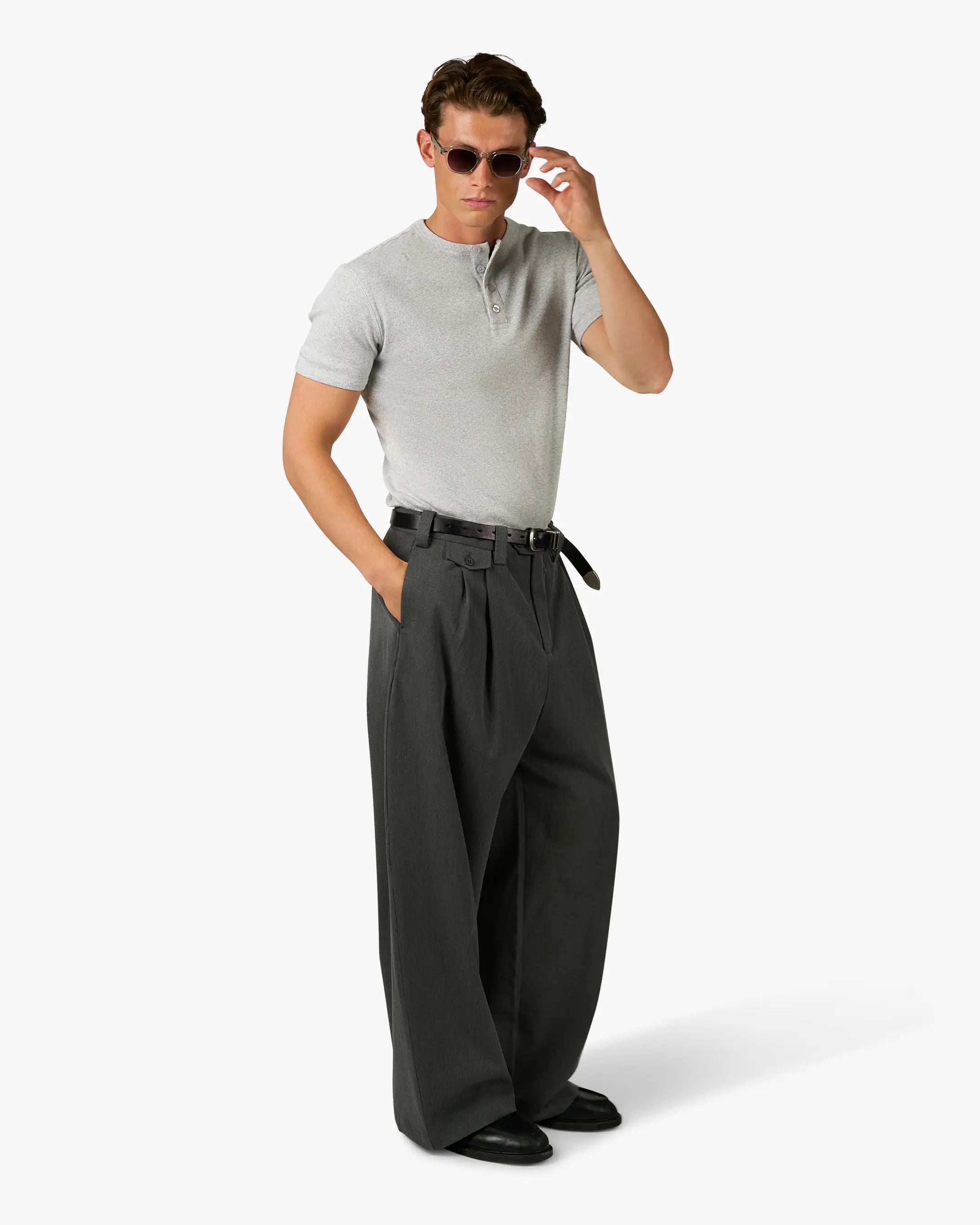 Mougins Ribbed Henley T-Shirt | Grey Melee