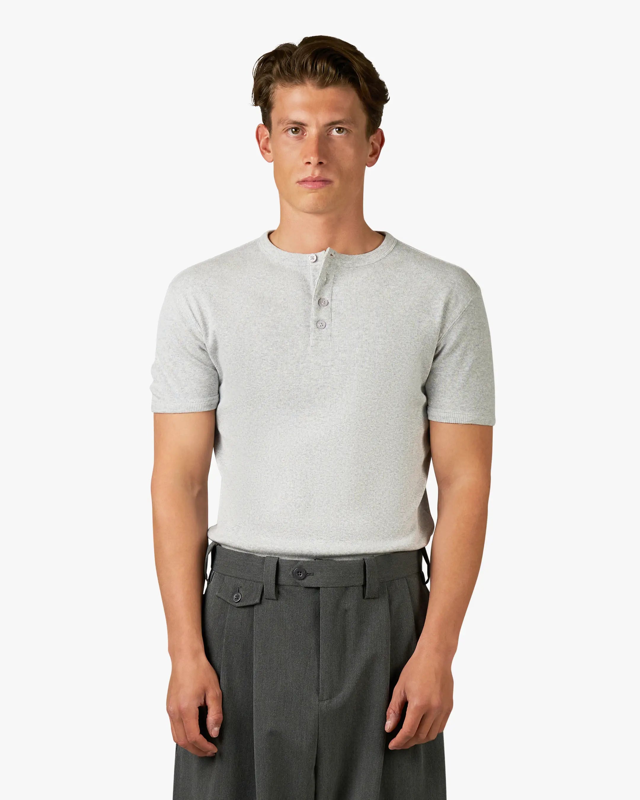 Mougins Ribbed Henley T-Shirt | Grey Melee