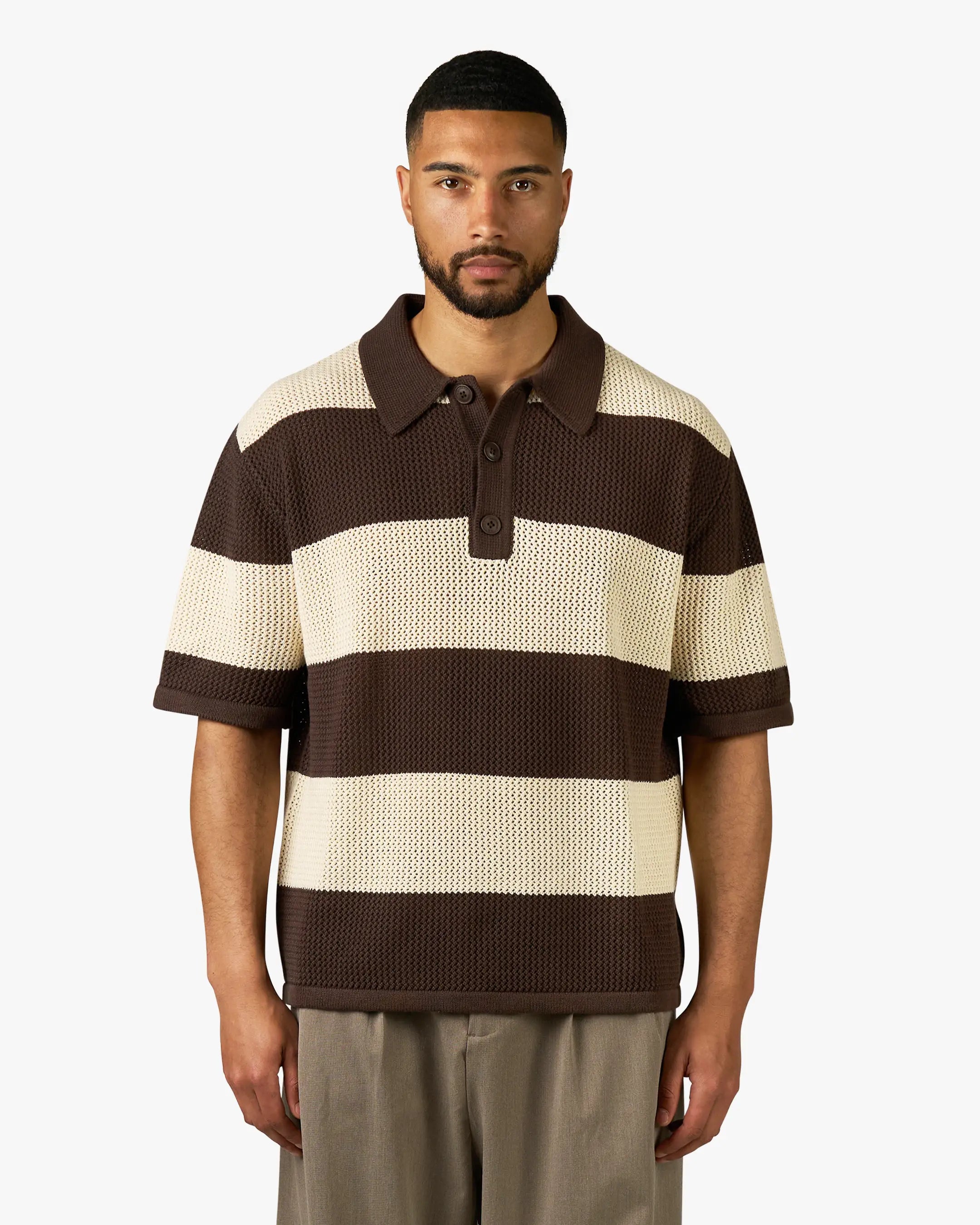 Cabris Knitted Polo | Brown/Ecru