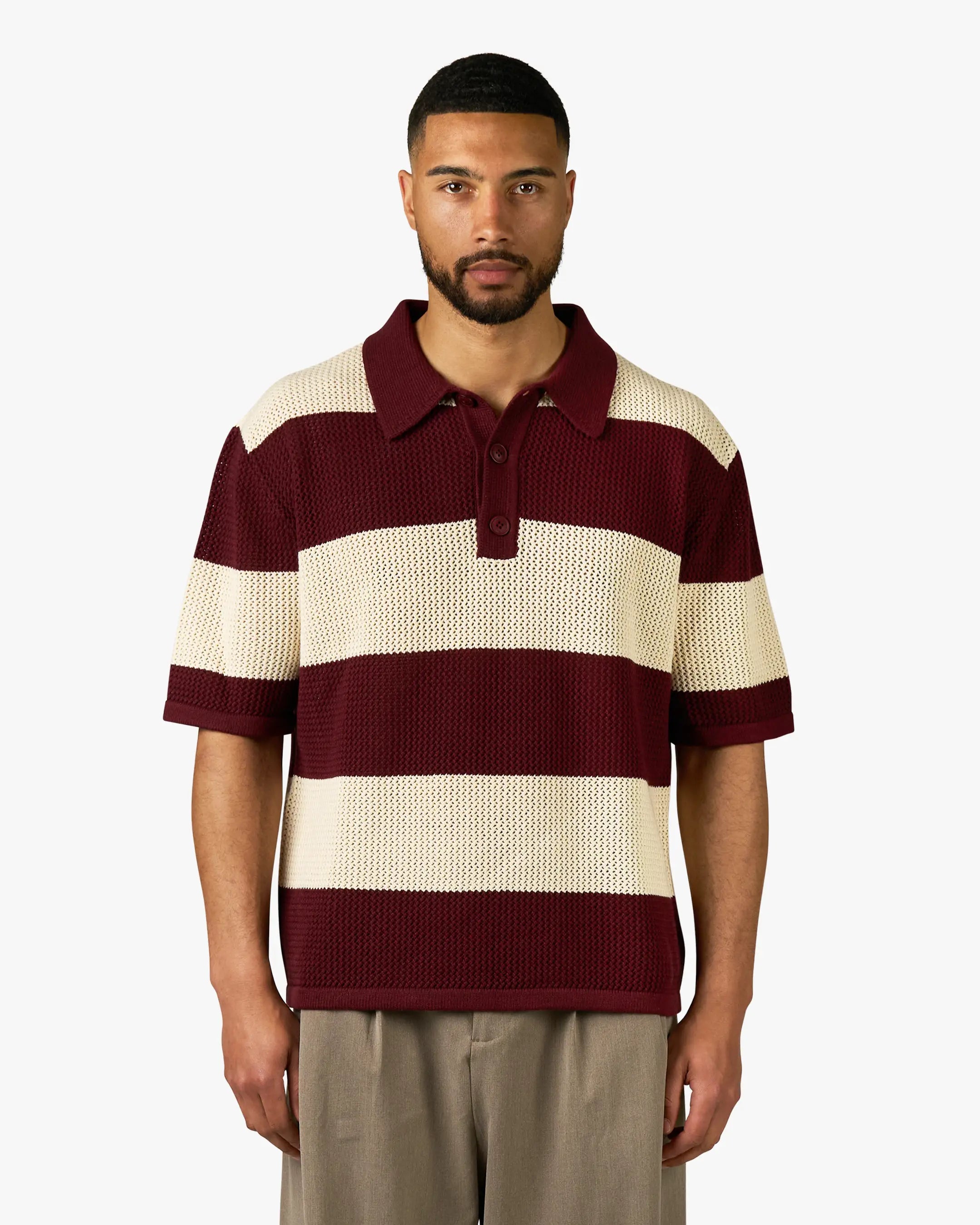 Cabris Knitted Polo | Burgundy/Ecru