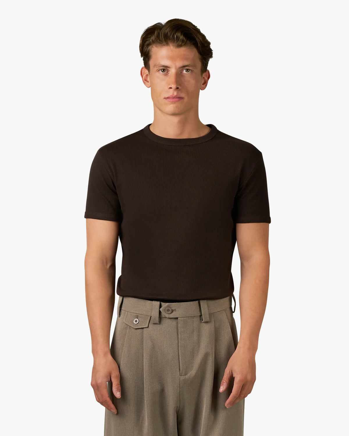 Brown Ruched Ribbedtee Ribbed T-Shirt – Brown | Menyard®