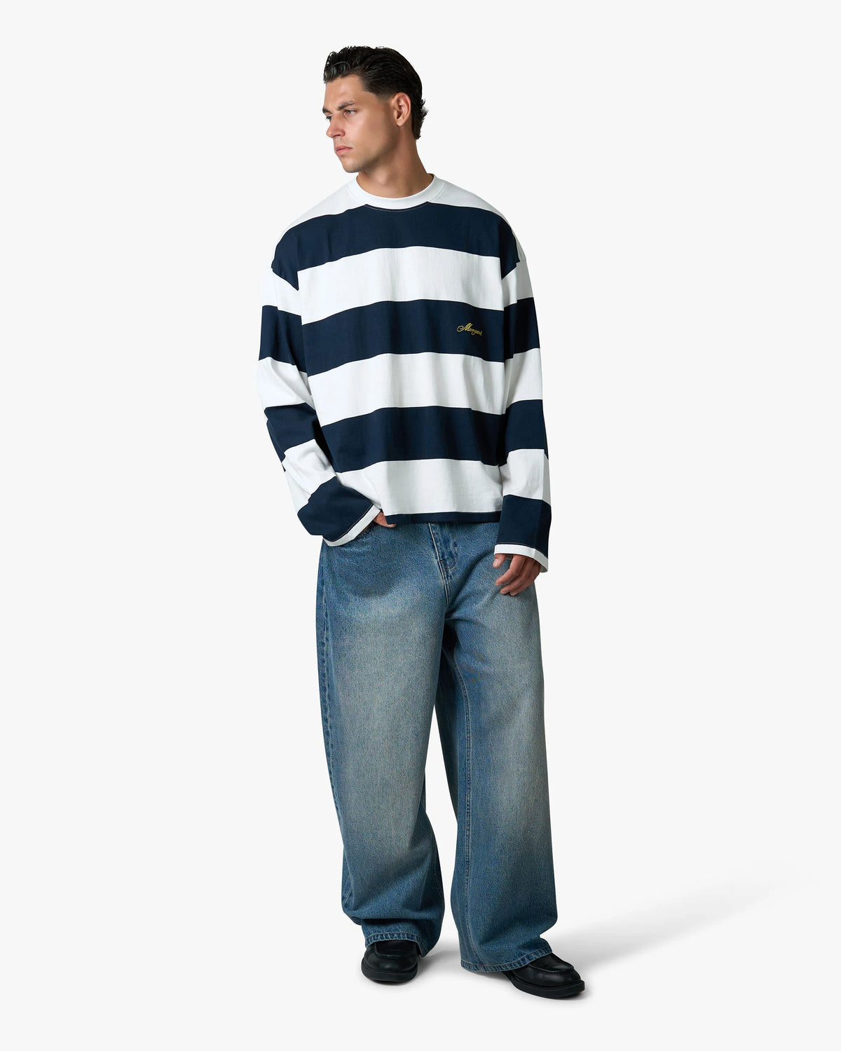 Striped Boxy Longsleeve | Dark Blue/White