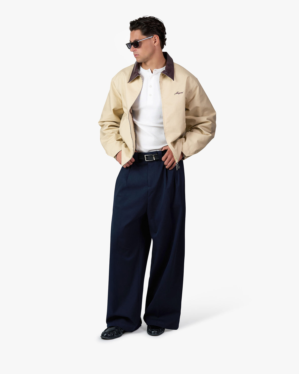 Ambra Pleated Loose-Fit Pants | Navy