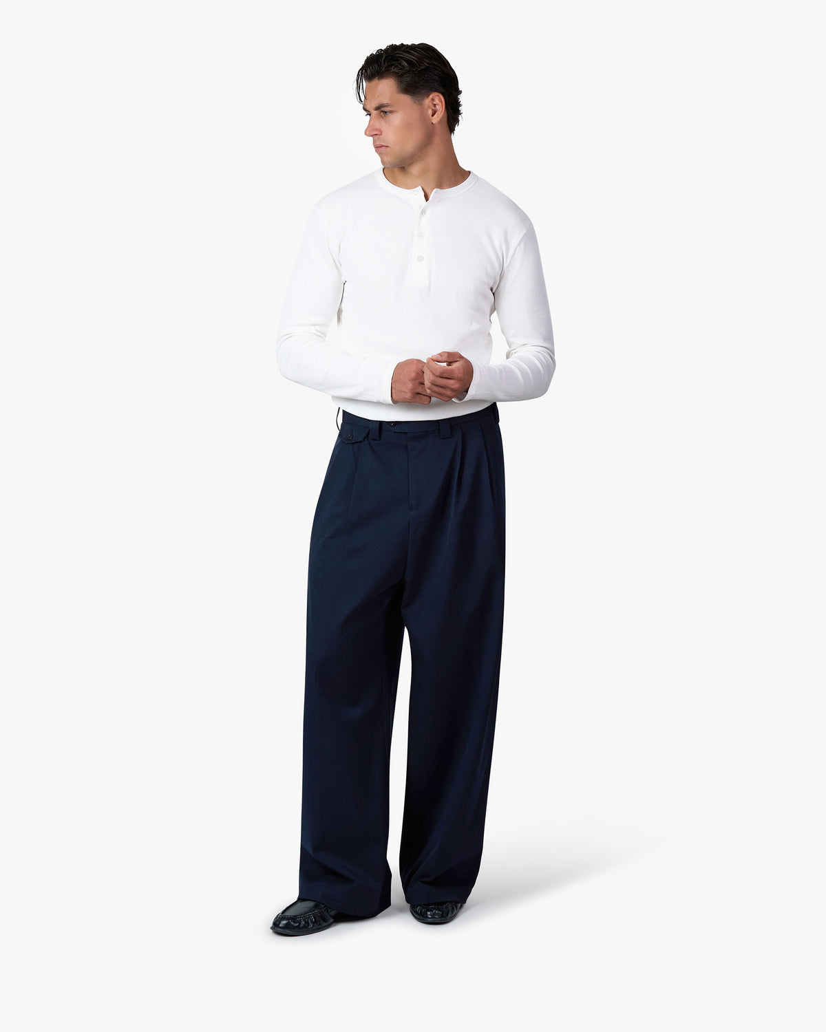 Ambra Pleated Loose-Fit Pants | Navy