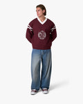 Badge V-Neck Knit | Burgundy