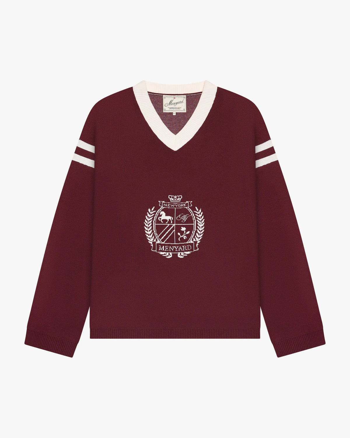 Badge V-Neck Knit | Burgundy flatlay