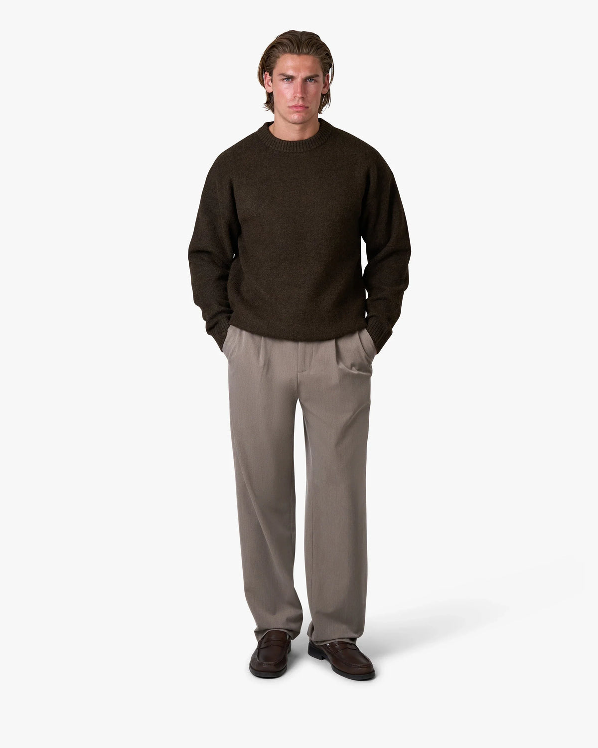 Brixton Wool-Blend Brushed Sweater | Dark Brown