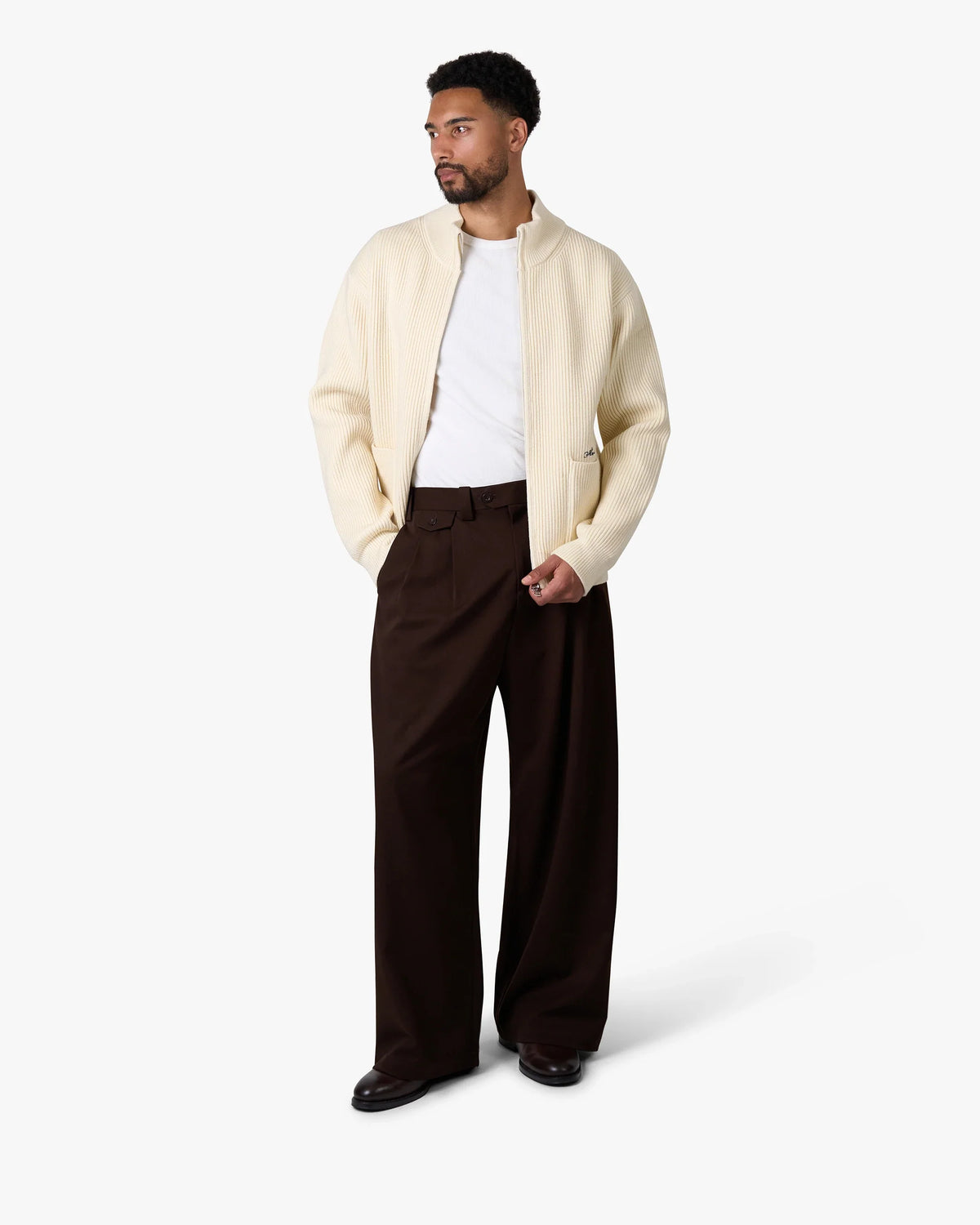 Giacca Heavy Knitted Zip-Up Cardigan | Ecru