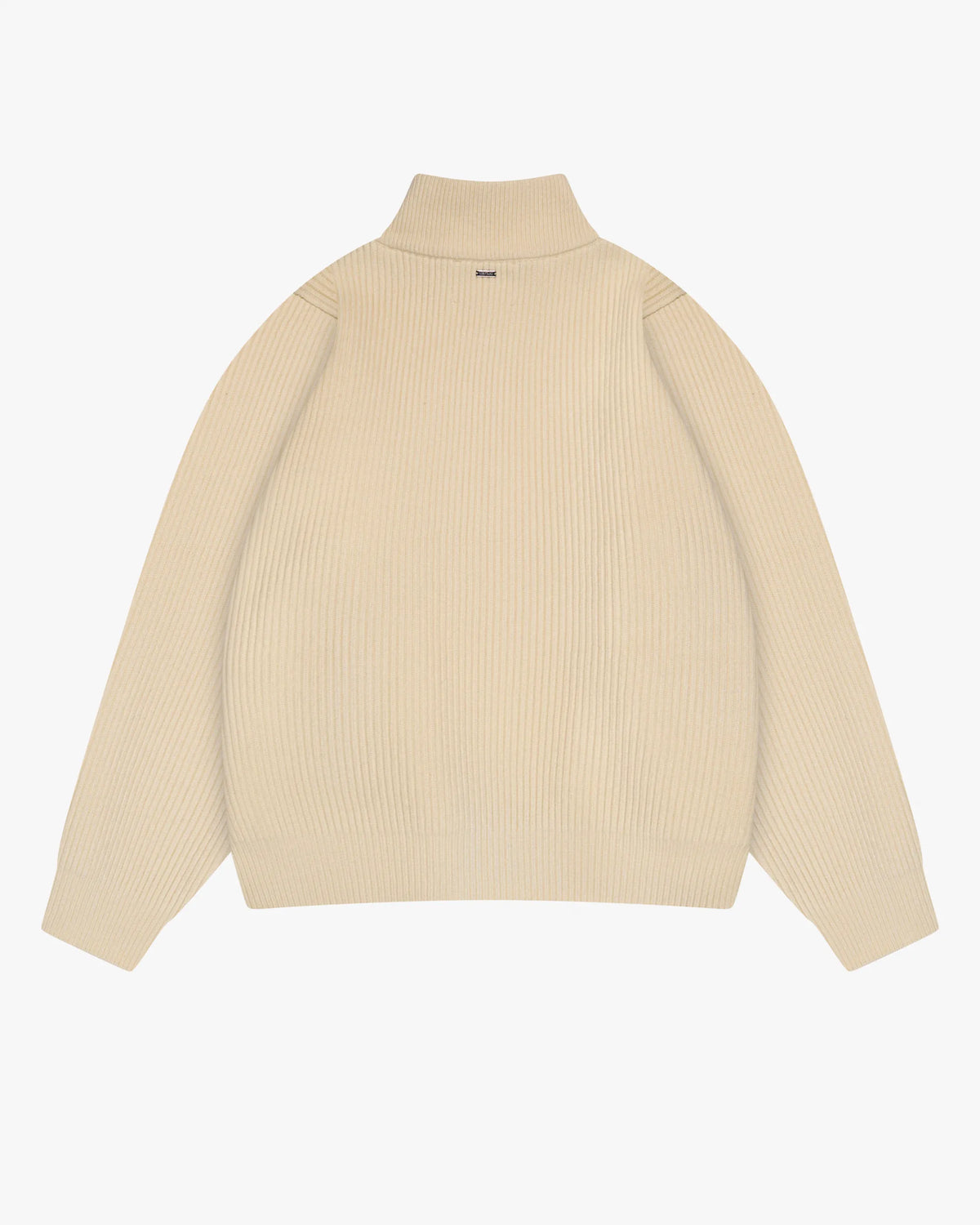 Giacca Heavy Knitted Zip-Up Cardigan | Ecru flatlay back