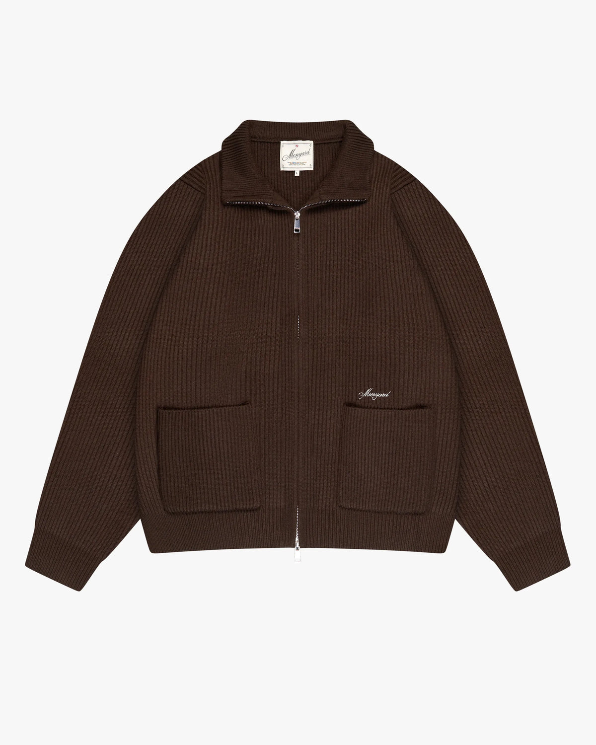 Giacca Heavy Knitted Zip-Up Cardigan | Brown flatlay open