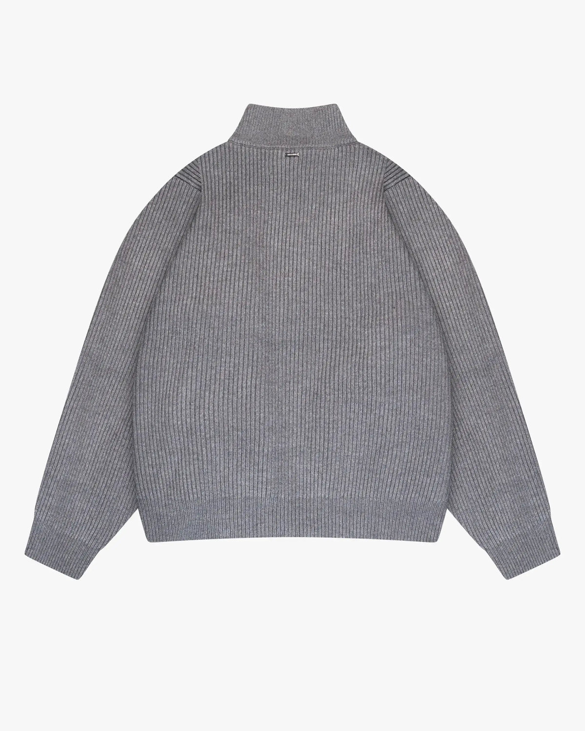 Giacca Heavy Knitted Zip-Up Cardigan | Grey Melee flatlay back