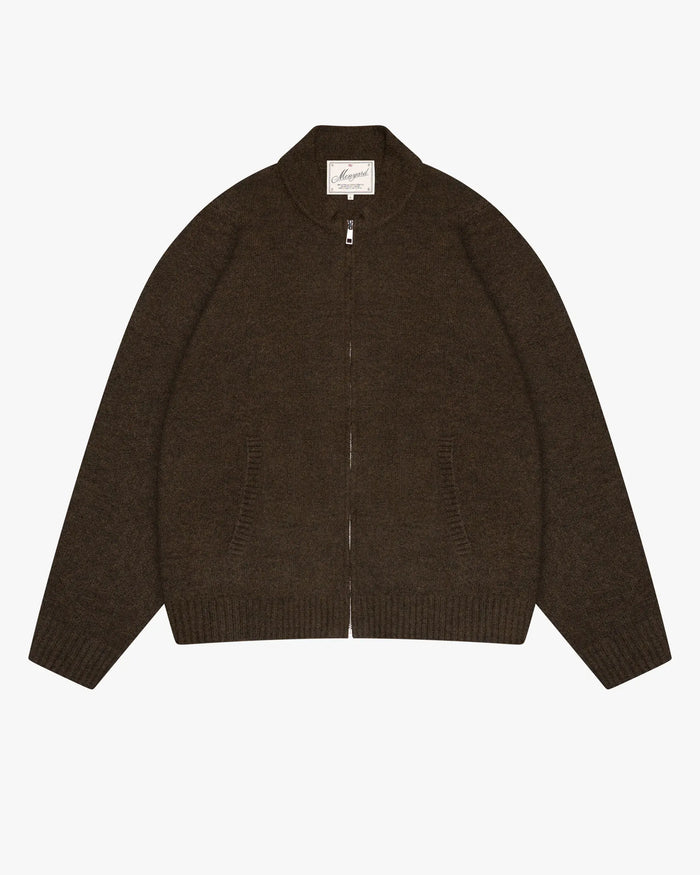 Signore Brushed Zip-Up Cardigan | Brown