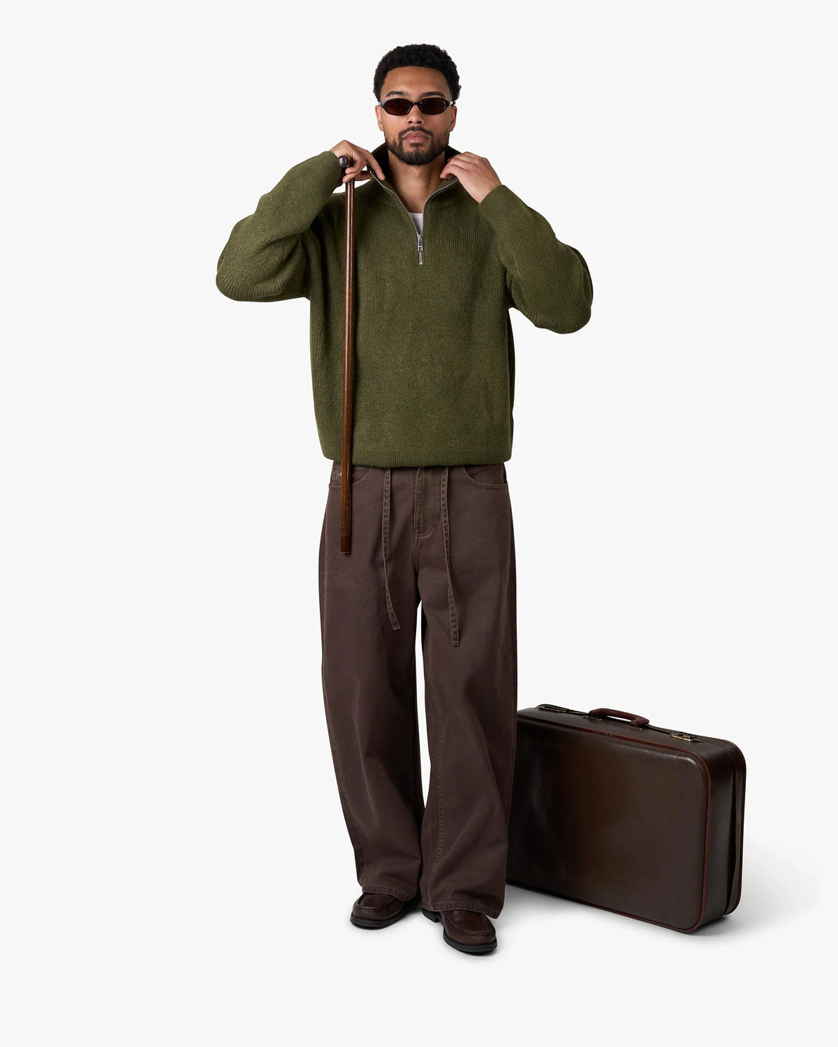 Sontuso Knitted Half-Zip Sweater | Green