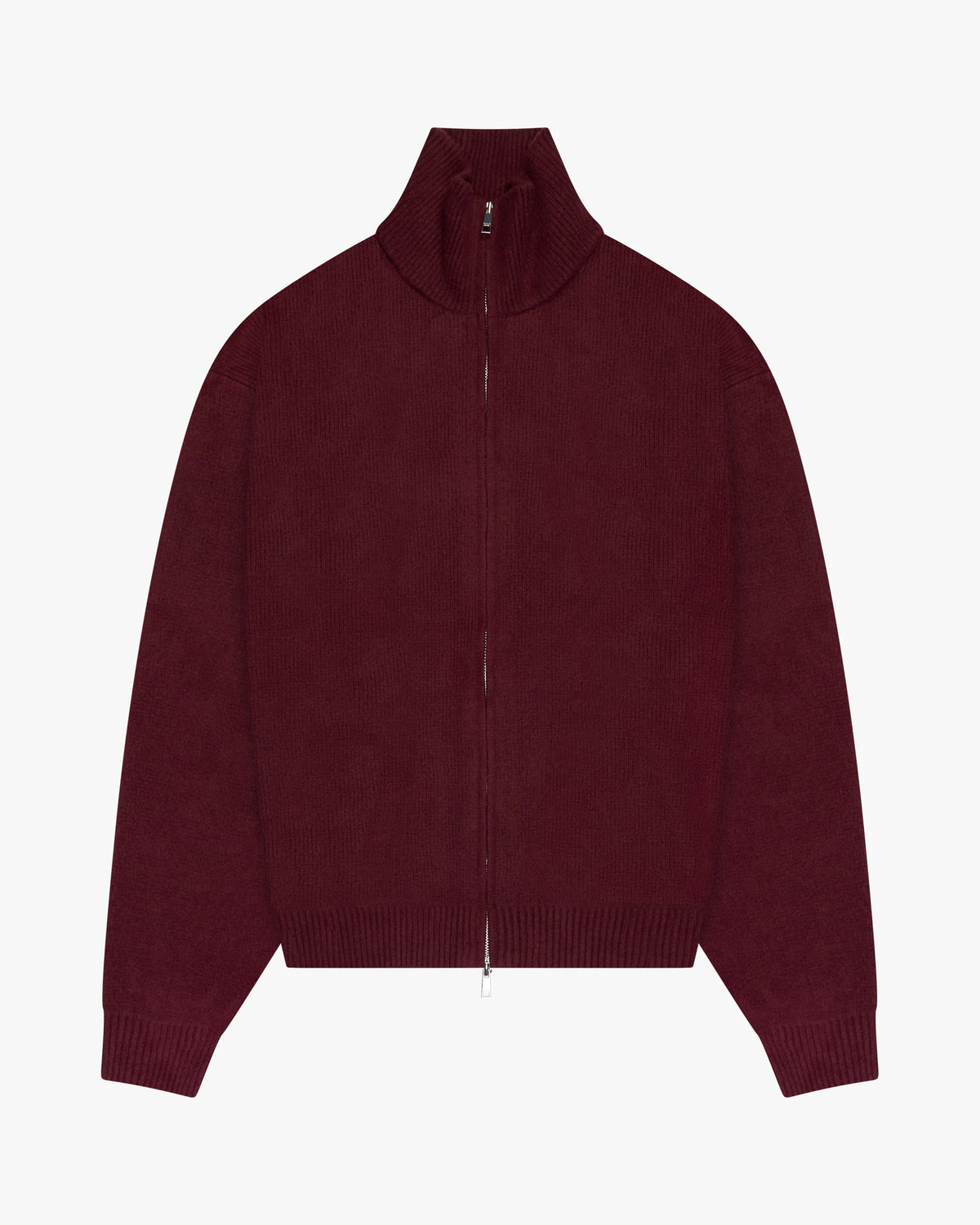 Ventura Cotton Zip-Up Cardigan | Burgundy flatlay open