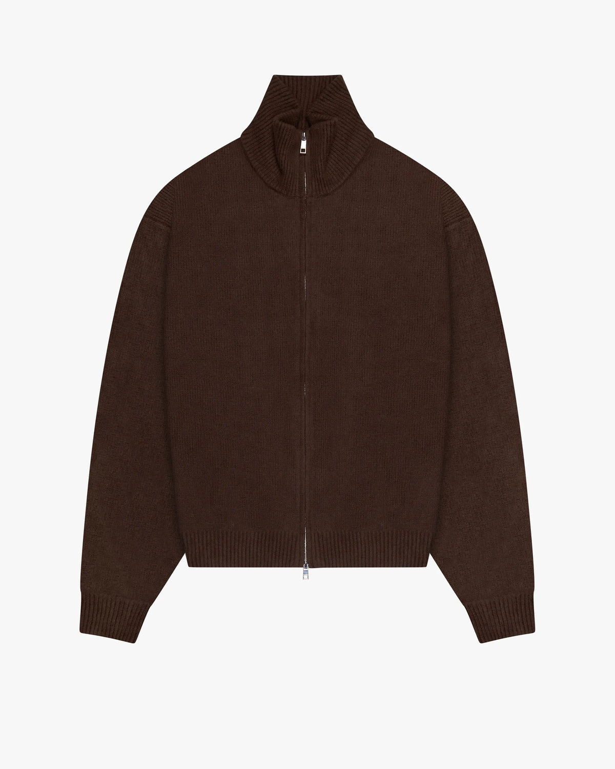 Ventura Cotton Zip-Up Cardigan | Dark Brown flatlay open